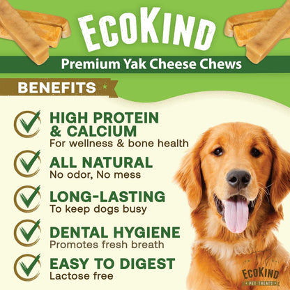 Ecokind Premium Gold Yak Cheese Himalayan Dog Chews, Dog Treats Large Breed, All Natural, High Protein, for Aggressive Chewers, Large - 4 Chews (1 Lb)