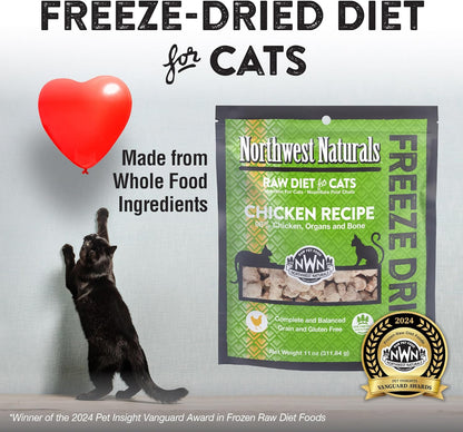 Freeze-Dried Chicken Cat & Kitten Food – Bite-Sized Nibbles – Healthy, Limited, Human-Grade Ingredients, All-Natural, High-Protein Raw Diet – Complete & Balanced, Made in USA, 11 Oz