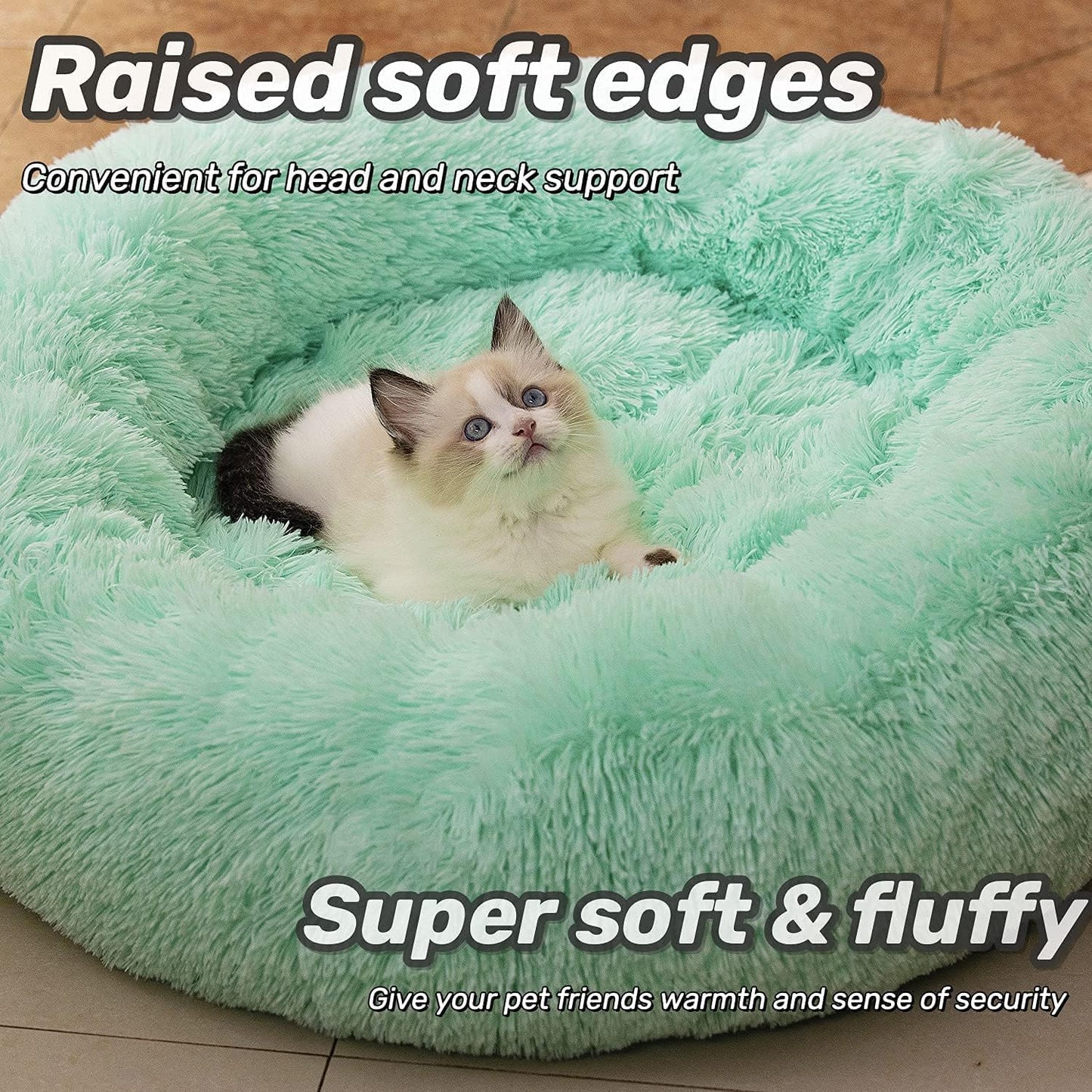 Anti Anxiety round Fluffy Plush Faux Fur Warm Washable Dog Bed & Cat Bed, Original Bed for Small Medium Large Pets,Used to Relieve Joints and Improve Sleep（20"/24"/27''） (27", Light Green)