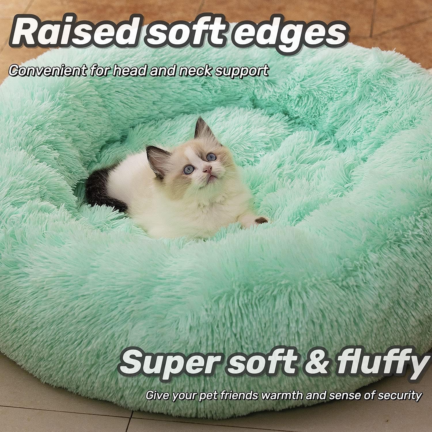 Anti Anxiety round Fluffy Plush Faux Fur Warm Washable Dog Bed & Cat Bed, Original Bed for Small Medium Large Pets,Used to Relieve Joints and Improve Sleep（20"/24"/27''） (27", Light Green)