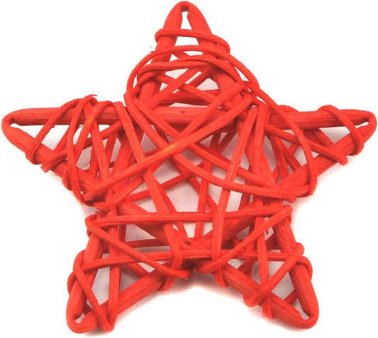 Wicker Rattan Stars for Home Garden Wreath Tree Decoration (9Cm, Red)