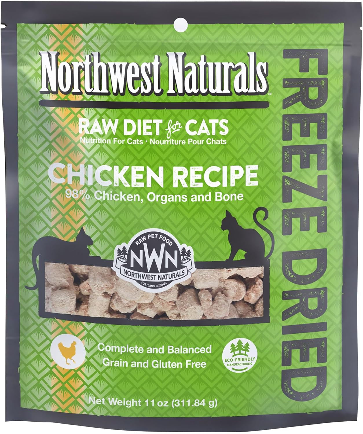 Freeze-Dried Chicken Cat & Kitten Food – Bite-Sized Nibbles – Healthy, Limited, Human-Grade Ingredients, All-Natural, High-Protein Raw Diet – Complete & Balanced, Made in USA, 11 Oz