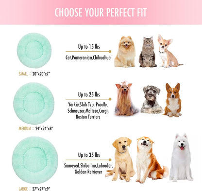 Anti Anxiety round Fluffy Plush Faux Fur Warm Washable Dog Bed & Cat Bed, Original Bed for Small Medium Large Pets,Used to Relieve Joints and Improve Sleep（20"/24"/27''） (27", Light Green)