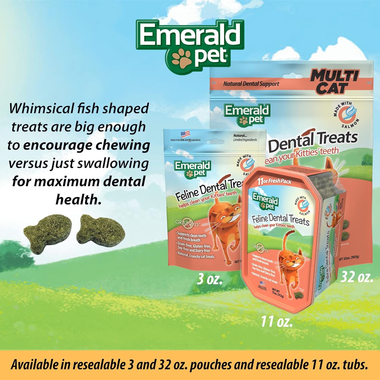 Grain-Free Feline Dental Treats, 11 Ounce Fresh Pack, Salmon Cat Treats, Made in the USA