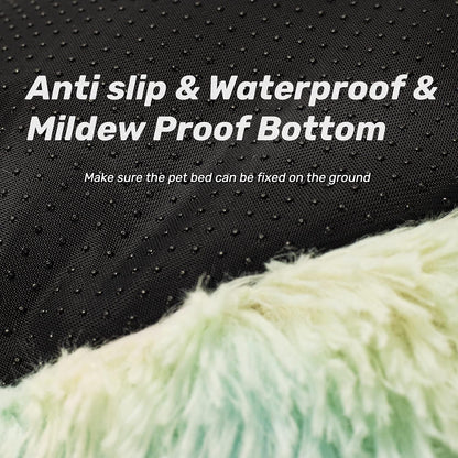 Anti Anxiety round Fluffy Plush Faux Fur Warm Washable Dog Bed & Cat Bed, Original Bed for Small Medium Large Pets,Used to Relieve Joints and Improve Sleep（20"/24"/27''） (27", Light Green)