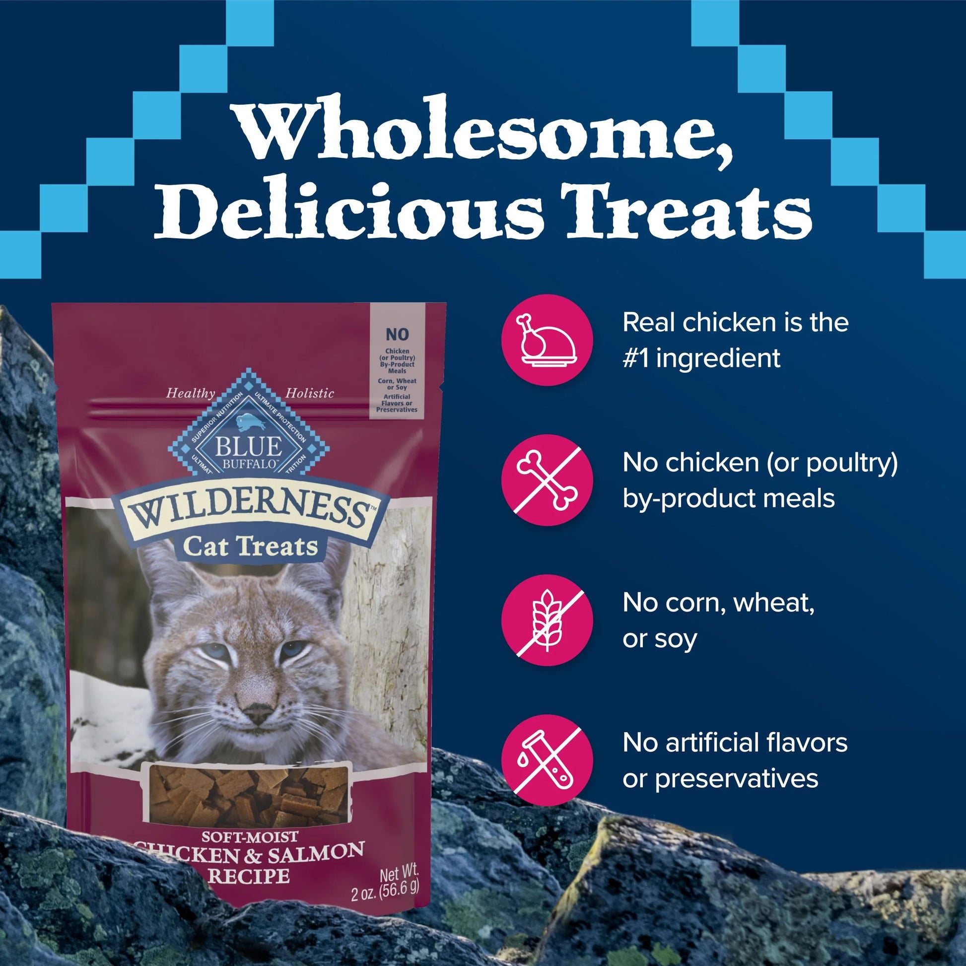 Wilderness Chicken & Salmon Flavor Dry Soft Treats for Cats, Grain-Free, 2 Oz. Bag