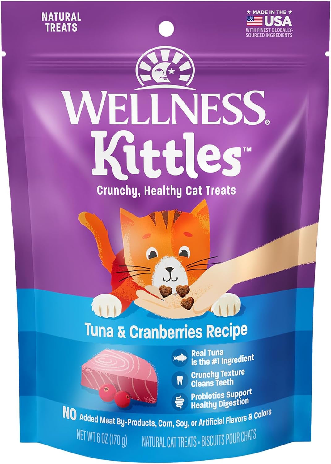 Kittles Crunchy Natural Grain Free Cat Treats, Tuna & Cranberries Recipe, All Life Stages, 6-Ounce Bag