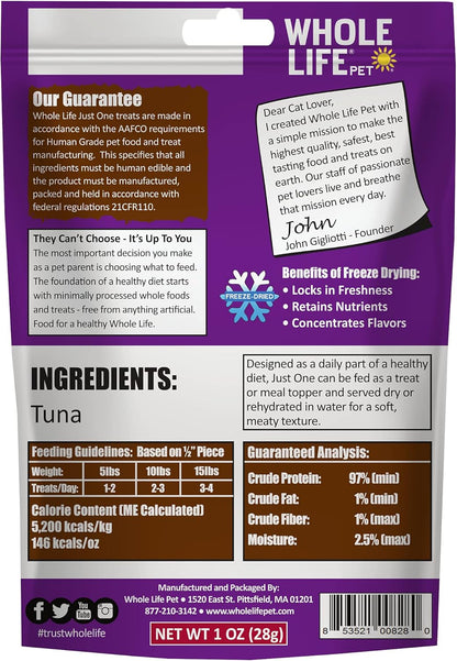 Healthy Cat Treats, Freeze Dried Human-Grade Wild-Caught Tuna, Protein Rich for Training, Weight Control Treats, Made in the USA, 1 Ounce